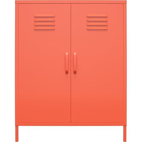 Armoire en métal orange à 2 portes – Espace de rangement optimal – Design élégant pour salon, chambre ou bureau (1/4)