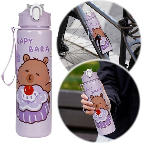 700-ml-Trinkflasche mit Capybara-Motiv – Niedliches Tiermuster – Großer Reisebecher – Trinkbecher mit Capybara-Motiv – Mit Strohhalm und Henkel – Sport (1/4)