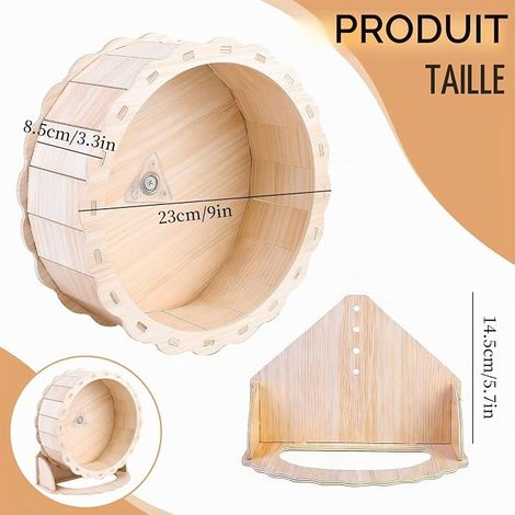 Roue Hamster Roue Hamster Silencieuse 23 CM Bois, avec Surface de Course Fermée en Liège Roulement à Billes Exercice Sûr pour Hamsters Gerbilles Souris de Compagnie (1/4)