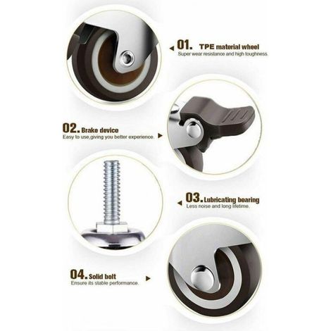 Roulettes Pivotantes - Tige Filetée M10x25 mm - Diamètre 50 mm - 2 Avec Frein 2 Sans Frein - Lot De 4 (1/4)