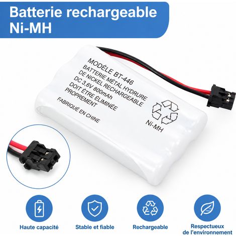 Batterie rechargeable Ni-MH 3,6 V 900 mAh BT-446 pour téléphone sans fil Uniden, 4,5 × 1,5 × 5,5 cm, 60 g – Livraison gratuite (1/5)