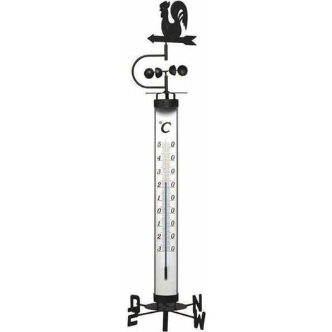 Analoges Gartenthermometer 140cm mit Erdspieß, Wetterhahn, Windrad und Windfahne