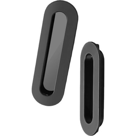 Set di 2 maniglie a incasso nere per ante scorrevoli di cassetti e armadi, in metallo con viti. (1/4)