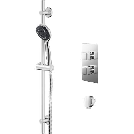 Cubix Polished Chrome Twin Thermostatic Valve Mixer Shower with Clyde Slide Rail Kit and Round Shower Elbow - 1 Outlet (1/5)