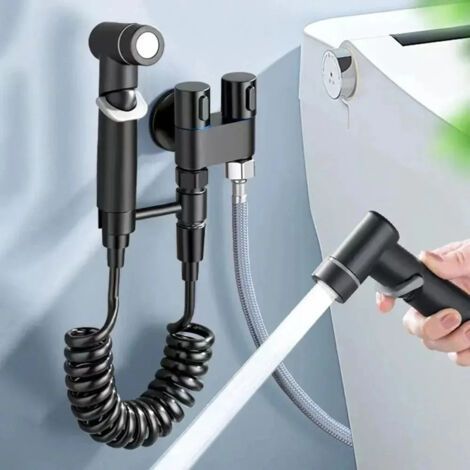 Fuleadture Pistolet pulvérisateur portatif tube à ressort télescopique de 2m tube télescopique noir pression réglable et robinet à entrée simple et double sortie (1/5)