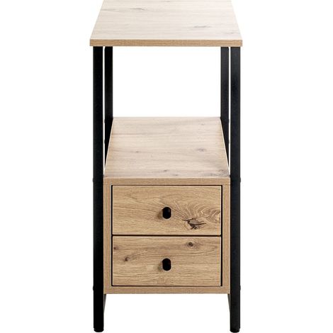 Table d'appoint, table de salon en bois coloris chêne et métal noir -longueur 30 x profondeur 40 x hauteur 63 cm (1/5)