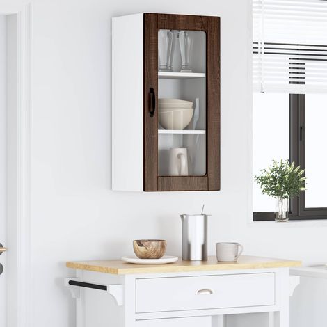 Armoire murale de cuisine en bois d’ingénierie chêne brun, 1 porte, 3 étagères, 40 x 31 x 80 cm - PANGIVO (1/5)