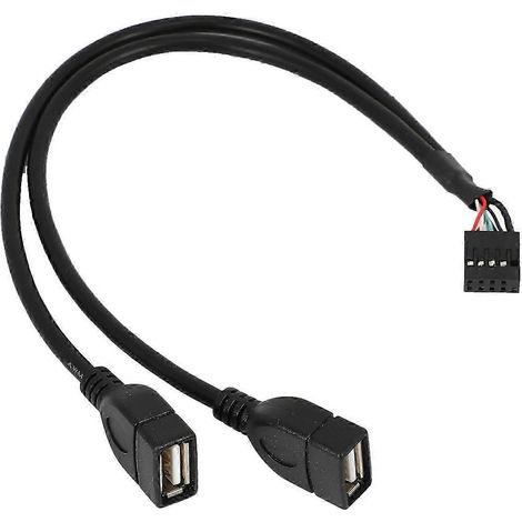 Adaptateur DuPont en Y, connecteur femelle 10 broches vers double port USB 2.0 mâle (30 cm), 2 AM. (1/5)