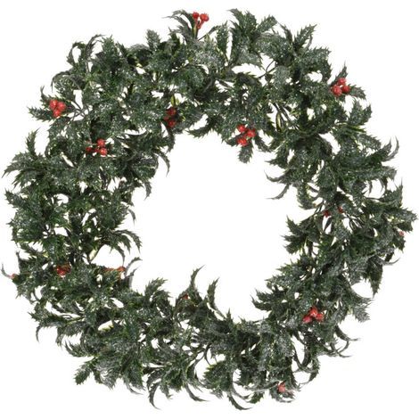 Künstlicher, schneebedeckter Adventskranz, Weihnachtsdekoration, Stechpalme – 35 cm (1/3)