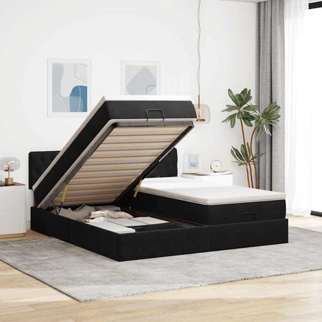 Ottoman-Bett mit Matratzen Schwarz 180x200 cm Samt
