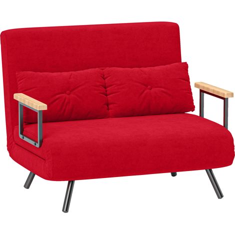 Schlafsofa mit Samtbezug, verstellbarer Rückenlehne und 2 Kissen, 102 x 73 x 81 cm, Rot