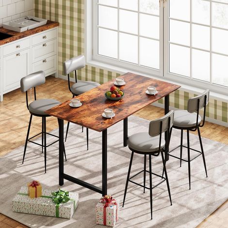 Barhocker 4er Set 35x35x93 cm für Küche, Bar, Restaurant und Kücheninsel - Moderne Barstühle mit Rückenlehne - Kunstleder und Metall - Grau