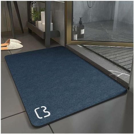 60x90 Non-Slip Bath Mat Super Absorbent Diatomite Bathroom Mat Microfiber Bathtub Mat Shower Mat Soft Quick Drying (Navy Blue) (1/5)