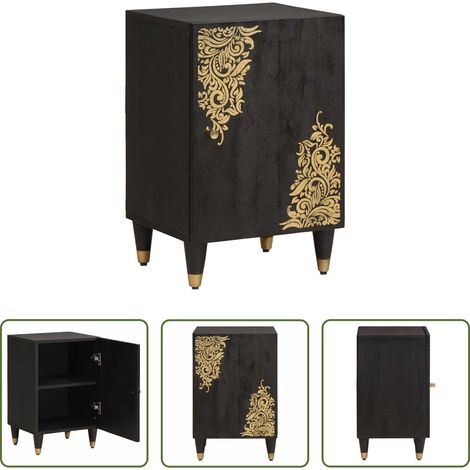 Holz Schrank -  Badezimmerschrank Schwarz 38 x 33 x 58 cm Massivholz Mango (1/5)
