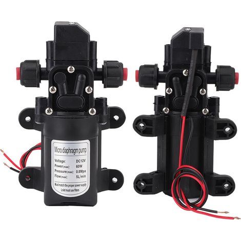 Pompe à Eau Haute Pression, DC 12V 5 L/Min Pompe à Eau Diaphragme Pompe de Pulvérisateur à Amorçage Automatique 116 PSI avec Pinces pour Bateau de Plaisance RV Camping Car (1/4)