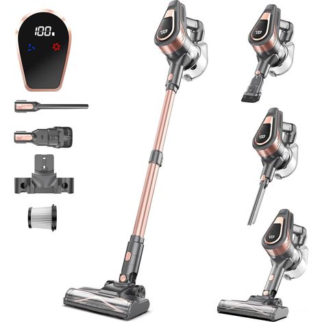 Aspirateur Balai sans Fil, 300W Aspirateur sans Fil Puissant, 45Min Autonomie, Brosse Anti-emmêlement, Batterie Amovible, Aspirateur sans Sac avec LED Écran pour Tapis Poils d'animaux Sol Dur(D) (1/5)