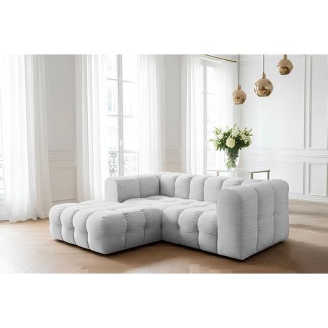 Ecksofa Designersofa SOLVIE XS in Stoff Moly Hellgrau Ottomane Links