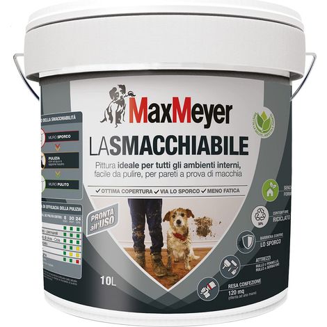 MAXMEYER PITTURA MURALE PER INTERNI, PER PARETI SENZA MACCHIE, LA SMACCHIABILE BIANCA 10 L (1/4)