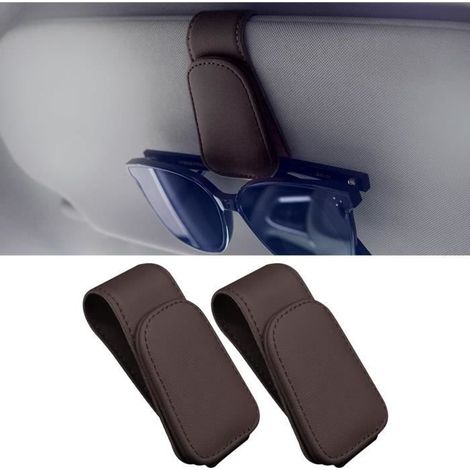 Porte Lunettes pour Voiture,Magnétiques Clip pour Lunettes de Voiture,Accessoires de pare Soleil Automobile Universel,brun,2pcs (1/4)