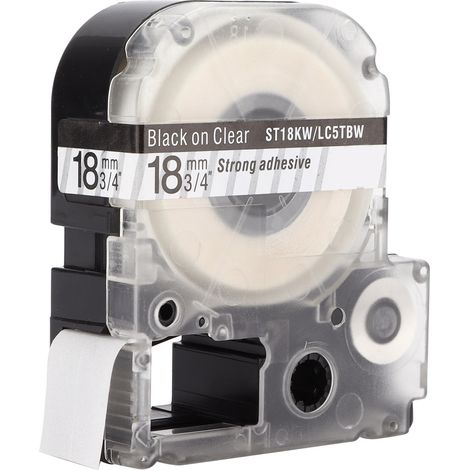Ruban d'étiquettes PET de rechange pour imprimante d'étiquettes Epson et machine à étiquettes KINGJIM - Noir sur transparent (1/5)