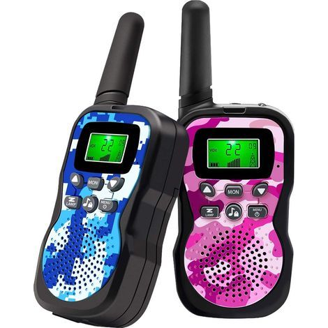 Talkie-walkie pour enfants, jouet pour garçons et filles de 3 à 12 ans avec écran LCD rétroéclairé et lampe torche, portée jusqu'à 3 km. Idée cadeau pour les enfants de 3 à 12 ans. (1/3)
