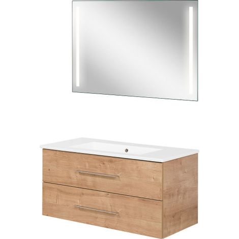 Fackelmann B.perfekt Badmöbel Set 3-teilig, 100 cm, Braun hell, LED-Spiegel-09825 (1/5)