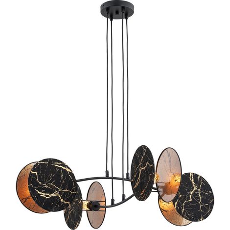 Lampada A Sospensione 4 Luci Moderna Motif In Acciaio Effetto Marmo Nero (1/5)