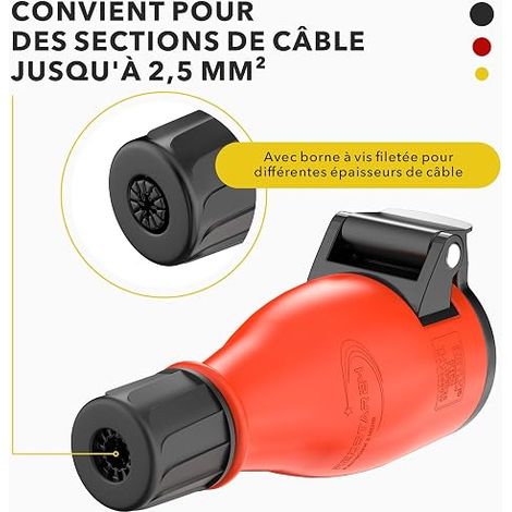 Prise Femelle 220V IP54 Caoutchouc Plastique Couvercle à ressort Prise Électrique Broches Set Fiches Schuko (1/3)