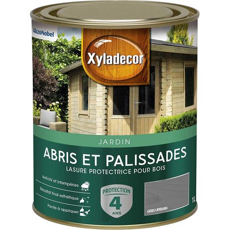 Lasure Protectrice pour Bois Extérieur Jardin - Abris, Palissades, Espaliers, Kiosques, Barrières - Couleur : Gris Urbain 1 L (1/5)