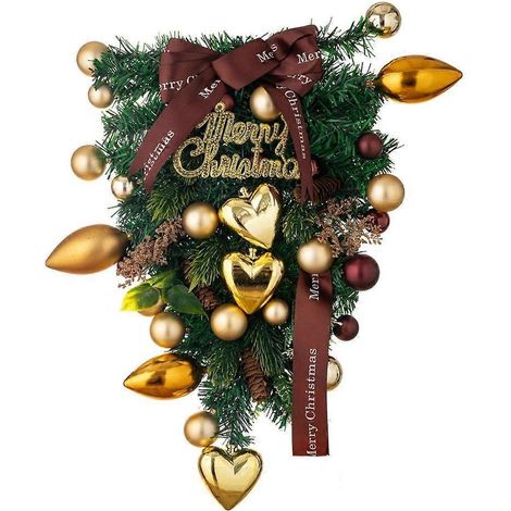 Couronne de Noël suspendue en forme d'arbre inversé, décoration murale ou de fenêtre pour les fêtes et la maison (1/4)