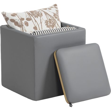Pouf de rangement avec couvercle, repose-pieds carré, assise cube en similicuir, 40 x 40 x 40 cm, gris (1/5)