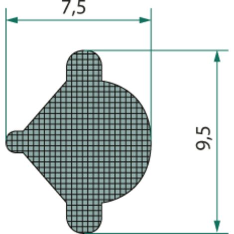 Guarnizione in gomma per vetro 7,5 x 9,5 mm 25 m (1/2)