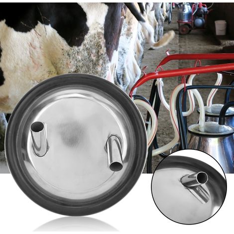 Couvercle et joint en acier inoxydable pour seau à lait, compatible avec les machines à traire (deux couvercles ouverts). (1/5)
