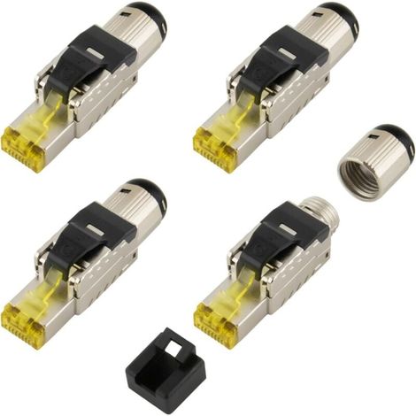 Lot de 4 connecteurs réseau RJ45 CAT 8,1" sans outil - Boîtier métallique pour câbles d'installation et câbles de raccordement - Prise LAN pour câble réseau compatible avec CAT5, CAT7, CAT6a, DSL (1/3)