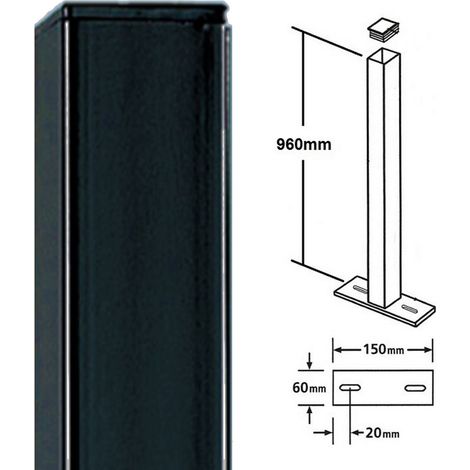 Square Flat Top Bolt-Down Blank Post - Solid Steel - L50 x W50 x H960 mm - Electro Galvanised/Black Powder Coated