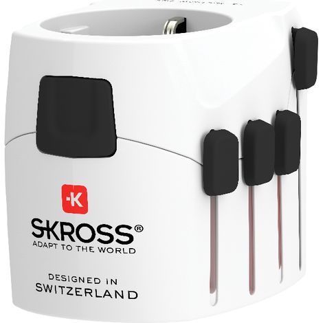 SKROSS - 1.302539 - Mundo Pro 2 en 1 - Adaptador de Viaje Universal para Todo el Mundo - Voltaje y Potencia: 100 V–700 W / 250 V–1750 W - Toma USB de 2,4 A - Protección contra Descargas Eléctricas (1/5)