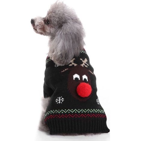 Maglione natalizio "brutto" per cani, alce nero, taglia S per cani di peso compreso tra 2 e 3 kg (1/3)