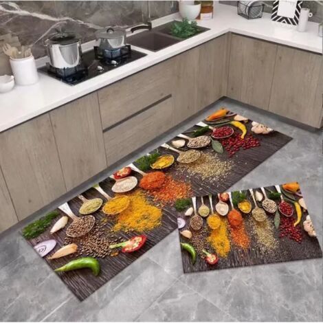 Lot de 2 Tapis de Cuisine antidérapants, Absorbe l'eau et l'huile,Résistant à la poussière Tapis de Cuisine,40x60+40x120cm-02 (1/4)