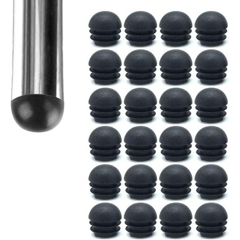 24pcs Round Plastic End Caps for Trampoline Poles, Table and Chair Legs, Ribbed Inserts, Table Leg Caps, Furniture Legs, PVC Pipe Caps, Floor Protector, Black, 22mm (1/5)