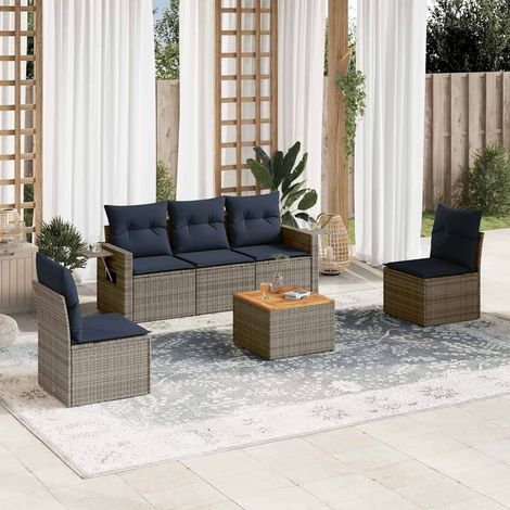 vidaXL 6 Piece Garden Sofa Set with Cushions Grey Poly Rattan (US only) (1/5)