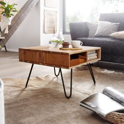 Table basse avec rangement 60 cm en acacia massif (1/5)
