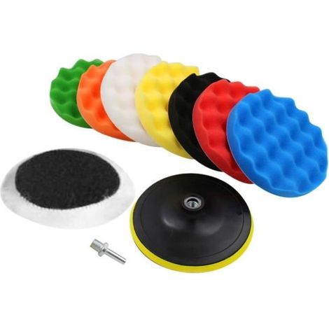 10Pcs Éponge de polissage lustrage Pad d'épilation Kit pour voiture Polisseur Tampon avec adaptateur de forage (1/4)