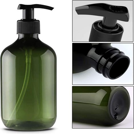 Dispensador de jabón líquido de 500 ml con bomba – Botella de PET recargable apta para uso alimentario para champú y gel de ducha – Paquete de 2 – Resistente al calor (3,7 x 18,8 cm) (1/5)