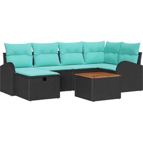 Garden Sofa Set with Cushion 7 pcs Black Poly rattan vidaXL (1/5)