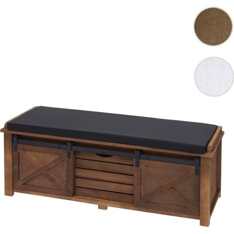 Banc avec compartiments de rangement HWC-H53, rembourré, métal, bois massif, aspect shabby 43x102x33