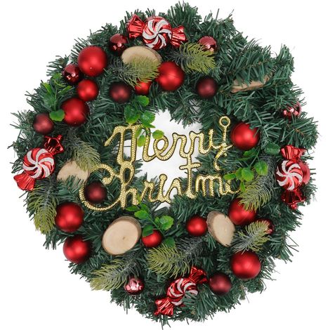 Couronne de Noël artificielle pour porte d'entrée, guirlande de bonbons rouges en aiguilles de pin, décorations pour la maison, les vitrines de magasins et centres commerciaux.
