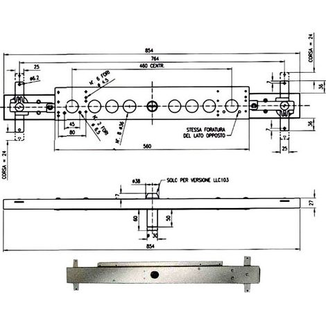 Serrure multipoint en applique LLC103 – 4 points de verrouillage – Sens d'ouverture réversible – Boîtier 854x92x27 mm – Cylindre à pompe inclus – Potent