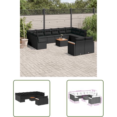 The Living Store 13-tlg. Garten-Sofagarnitur mit Kissen Schwarz Poly Rattan - Gartenmöbel - Esstisch - Lounge Set - Outdoor Möbel - Rattan Gartenmöbel (1/3)