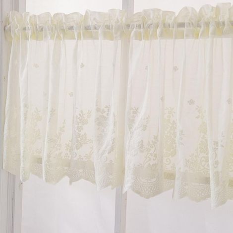 Rideau En Dentelle - 130 x 41 cm - Semi Transparent - Pour Cuisine Café Bibliothèque - Blanc Beige Bleu - 1 Pièce (1/5)