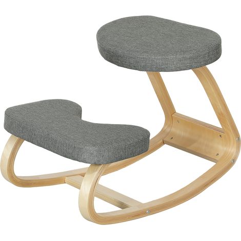 Siège assis genoux, siège ergonomique en bois à bascule, chaise à genoux pour bureau à domiciles, gris (1/5)